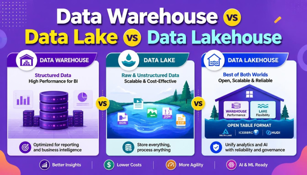 Data Warehouse vs Data Lake vs Data Lakehouse