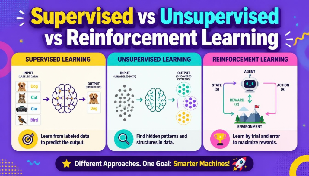 Supervised vs Unsupervised vs Reinforcement Learning